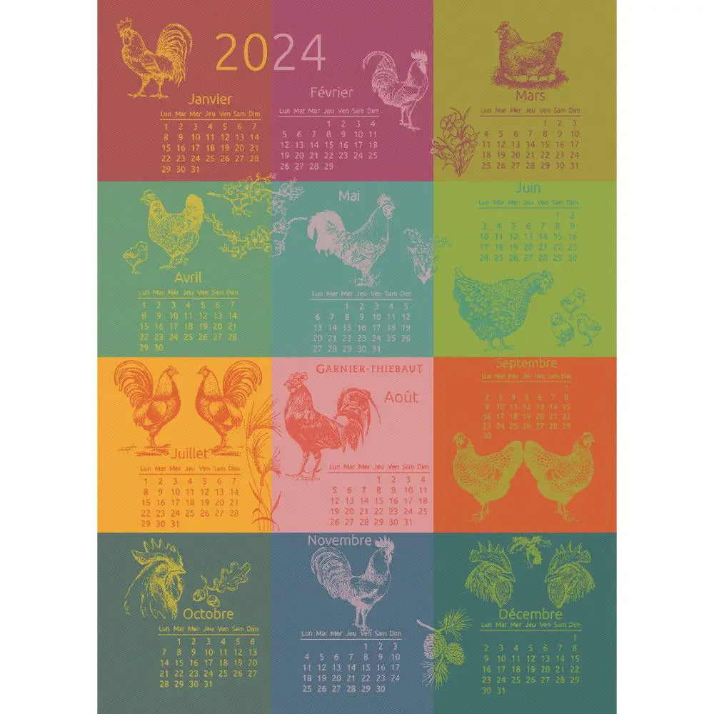 Garnier Thiebaut kitchen dish tea cotton woven towel: Coqs et Poule 2024 Calendar