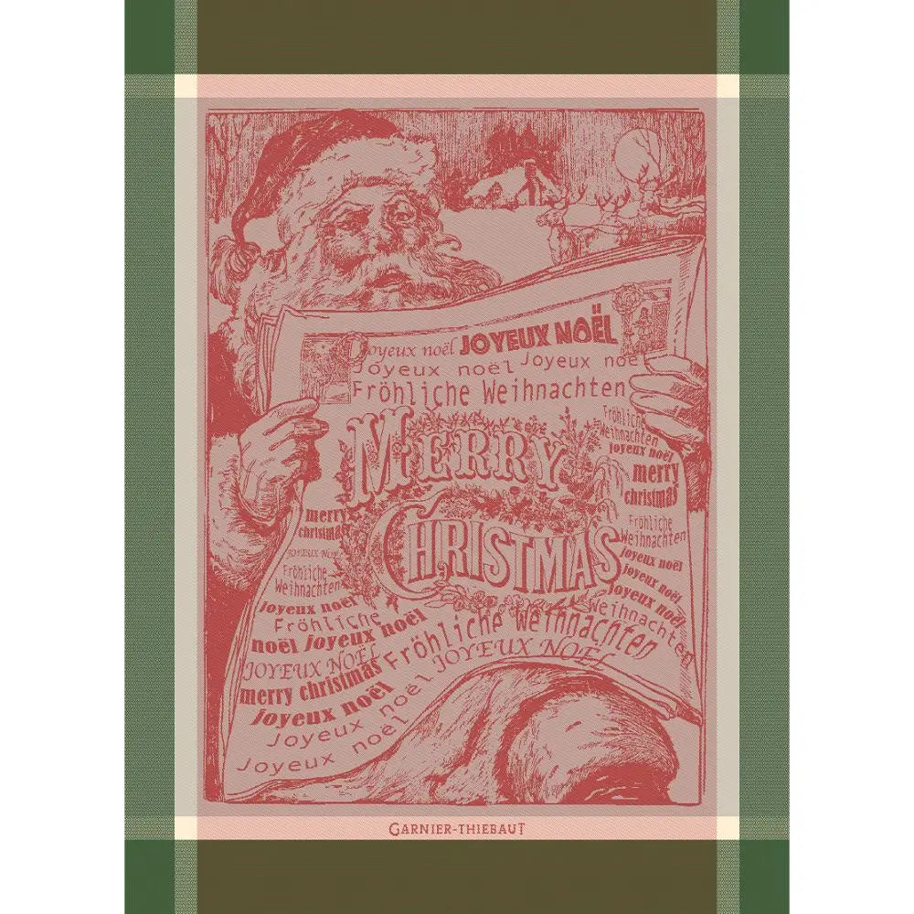 Garnier Thiebaut kitchen dish tea cotton woven towel: Journal du Pere Noel Santa Claus Christmas