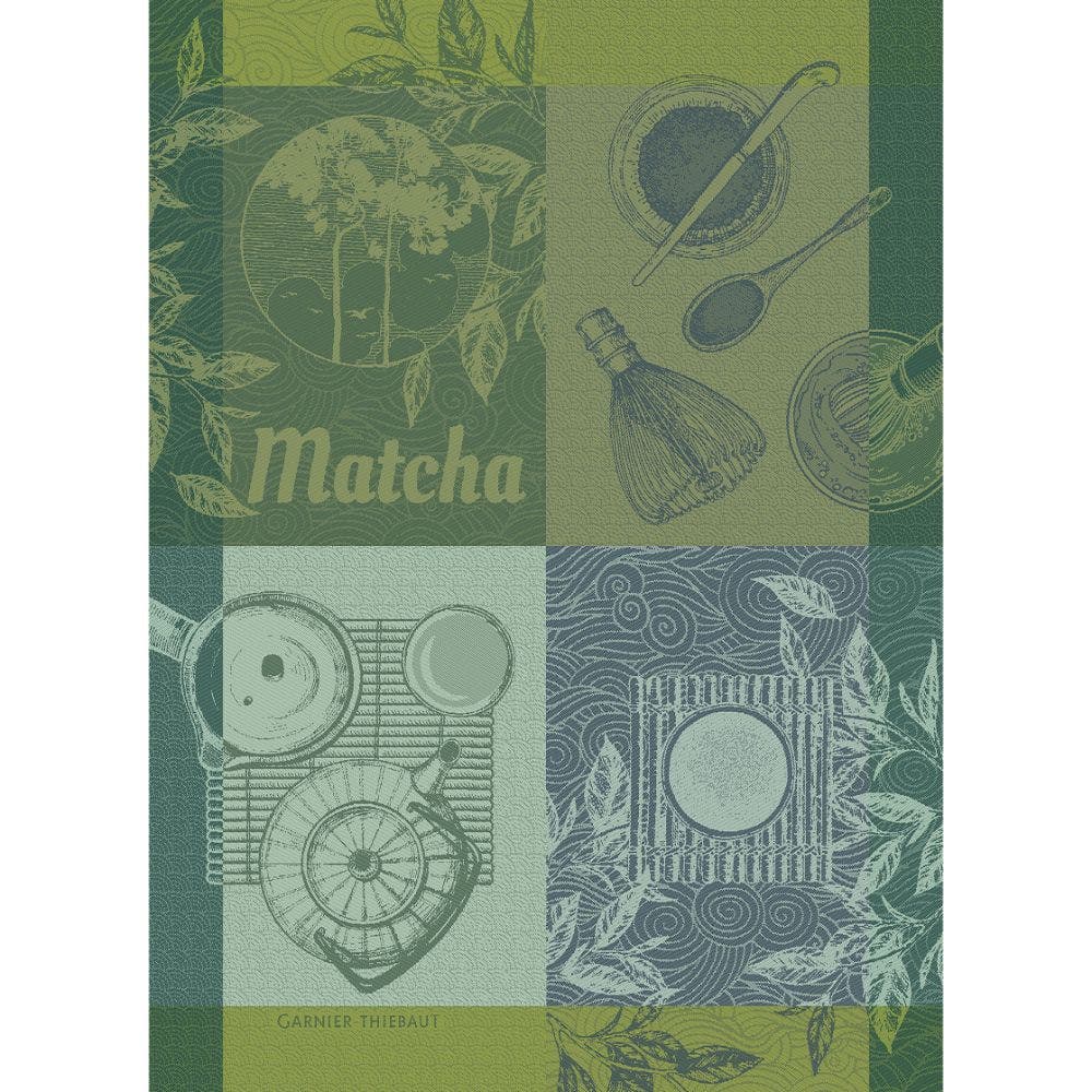 Garnier Thiebaut kitchen dish tea cotton woven towel: Matcha Vert Green Tea