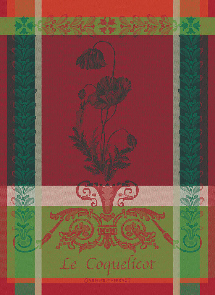 Garnier Thiebaut kitchen dish tea cotton woven towel: Coquelicot Poppy