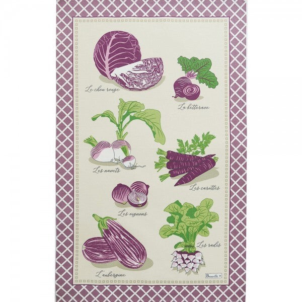 BEAUVILLE French Kitchen Dish Tea Towel MARAÎCHER Purple Vegetables Garden Food
