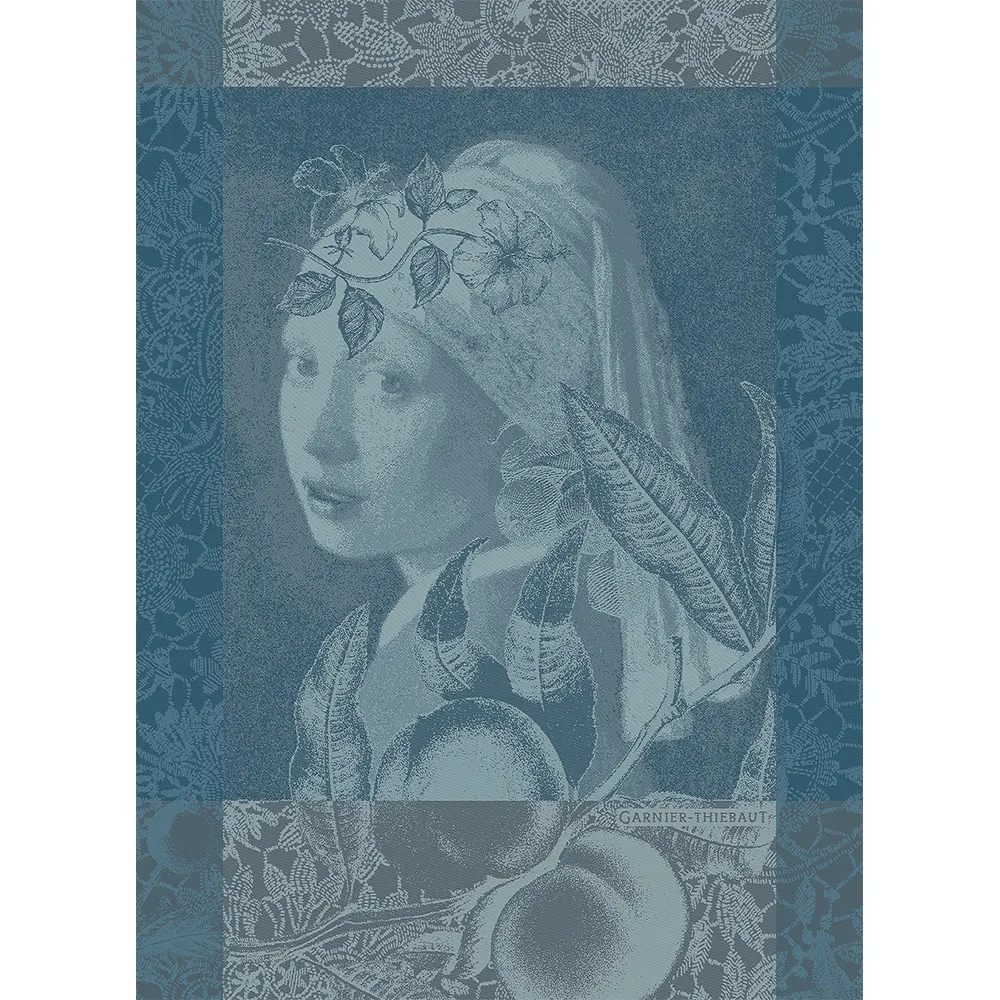 Garnier Thiebaut kitchen dish tea cotton woven towel: Vermeer Art Femme A La Perle Girl with Pearl Earring