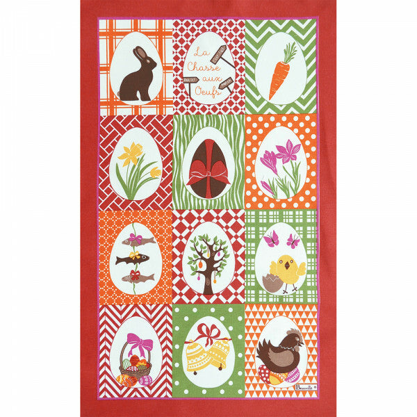 BEAUVILLE French Bunny Rabbit Spring Easter Egg Hunt Chicken Tea Kitchen Towel