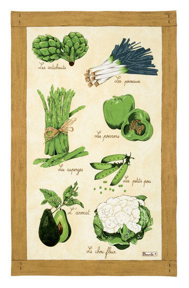 BEAUVILLE Tea Dish Kitchen Towel FRENCH Green Vegetables LEGUMES VERTS New Gift