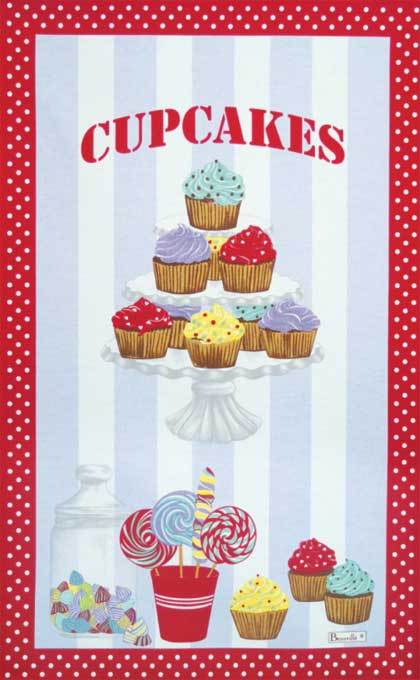 BEAUVILLE Tea Dish Towel CUPCAKES Lollipop Sweets Candies FRENCH New GIFT
