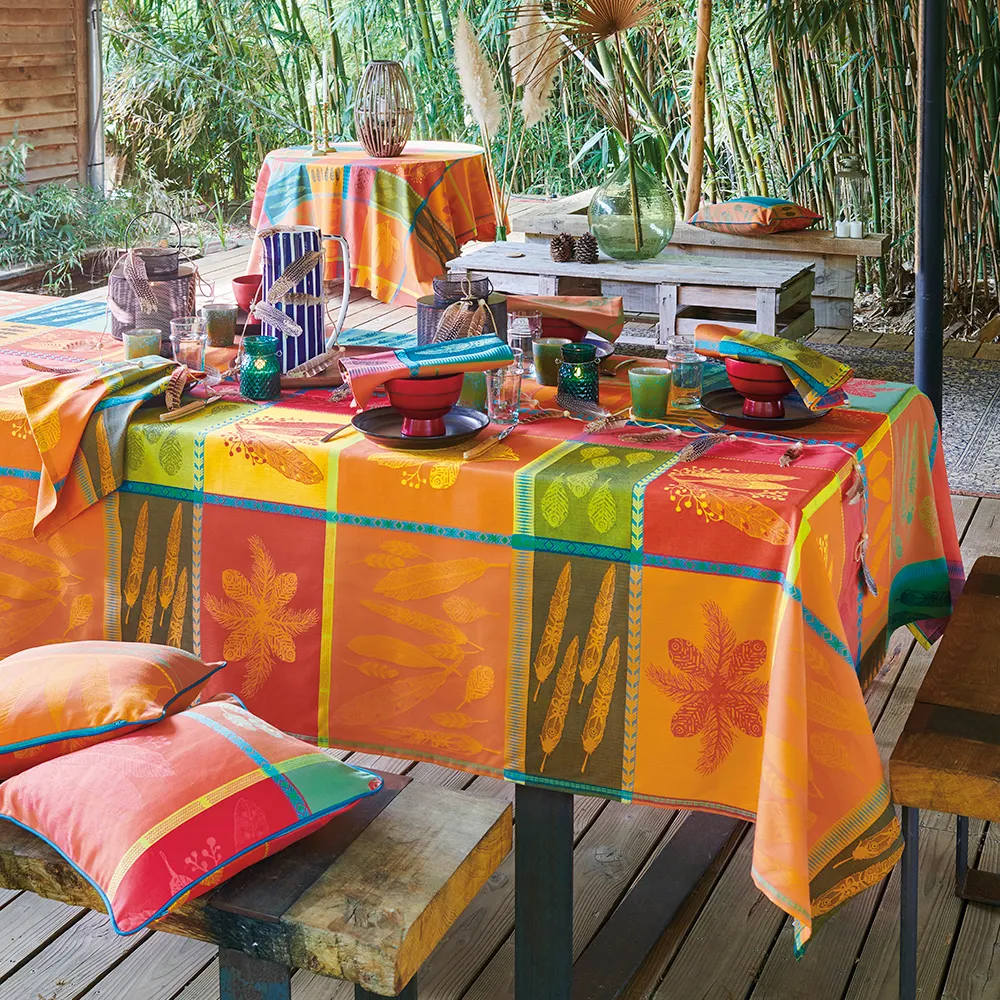 Garnier Thiebaut cotton Jacquard woven tablecloth 71 x 71": Mille Phoenix