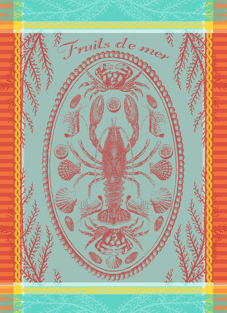 Garnier Thiebaut kitchen dish tea cotton woven towel: Maree Basse Lagon Lobster Seafood