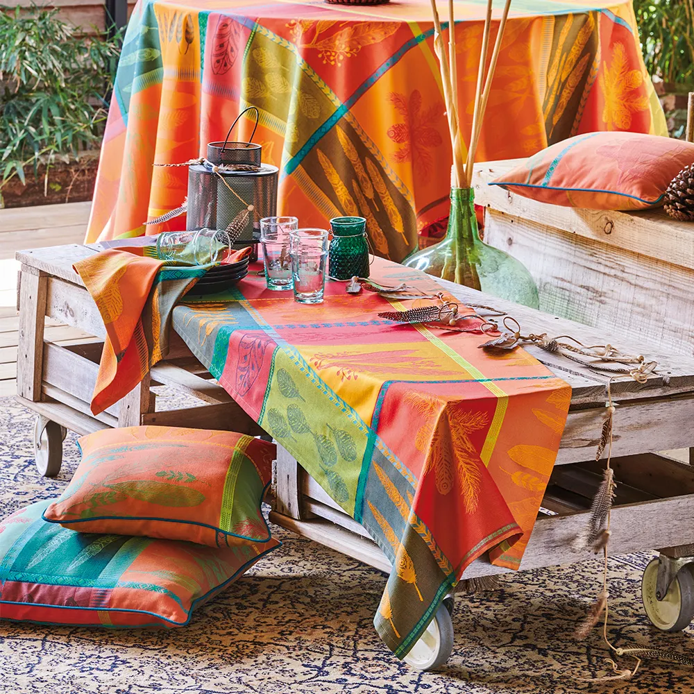 Garnier Thiebaut cotton Jacquard woven tablecloth 71 x 71": Mille Phoenix