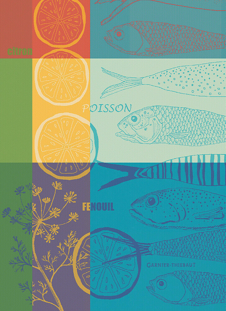 Garnier Thiebaut kitchen dish tea cotton woven towel: Poisson au Citron