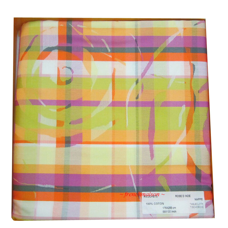 Garnier Thiebaut cotton Jacquard woven tablecloth 69" x 100": Ricochetes Rose d'Inde