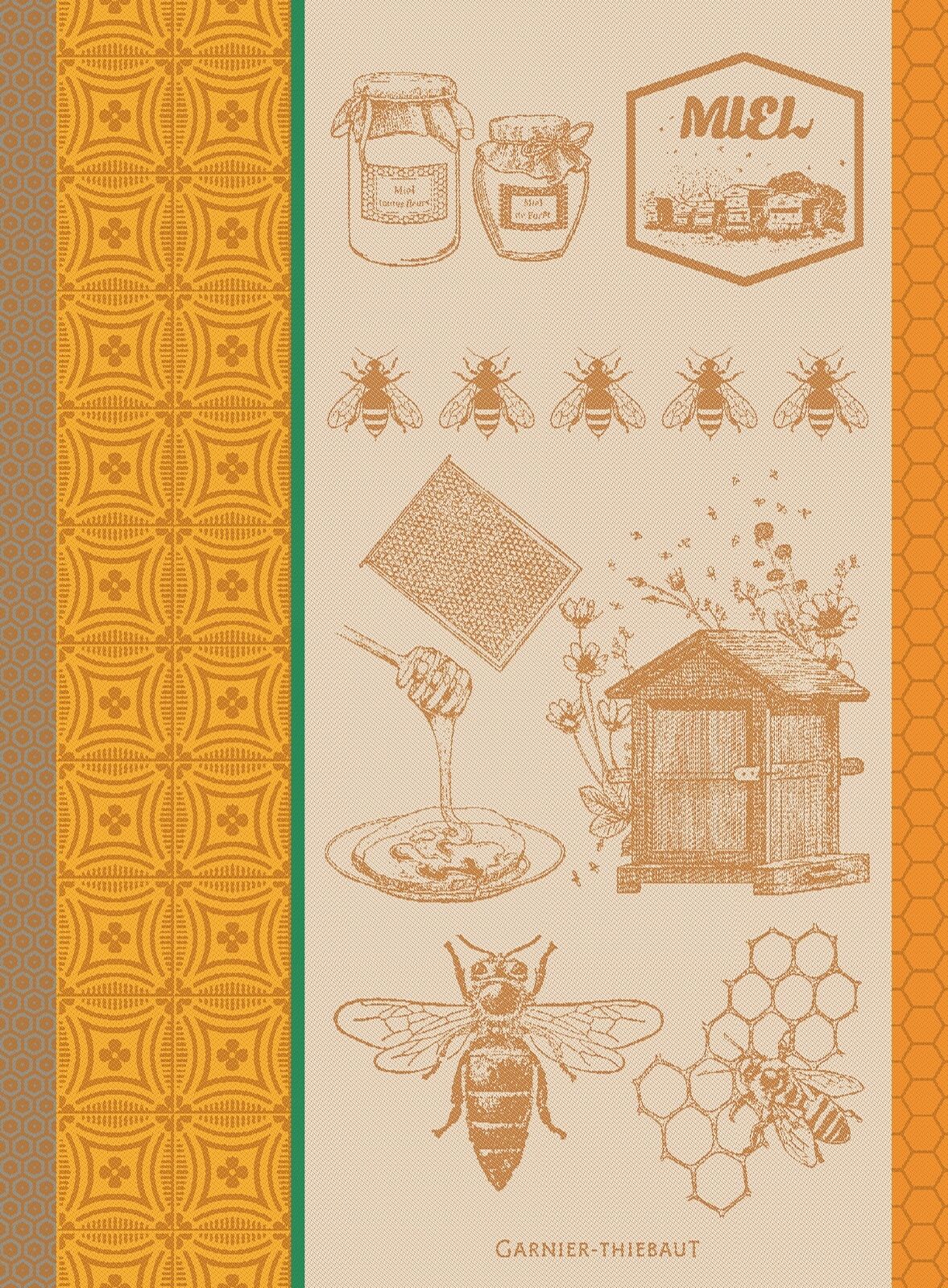 Garnier Thiebaut kitchen dish tea cotton woven towel: Miel et Abeilles Honey Bee