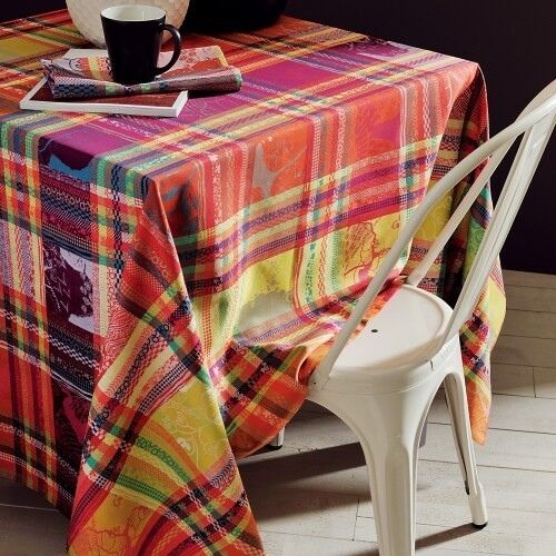 Garnier Thiebaut cotton Jacquard woven tablecloth 71 x 98": Mille Zoom Vibrant