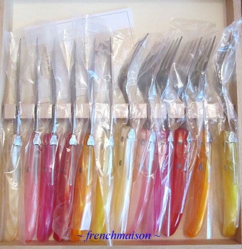 CLAUDE DOZORME Laguiole French 6 STEAK KNIFE + FORK Berlingot Luxe Gift Box Set