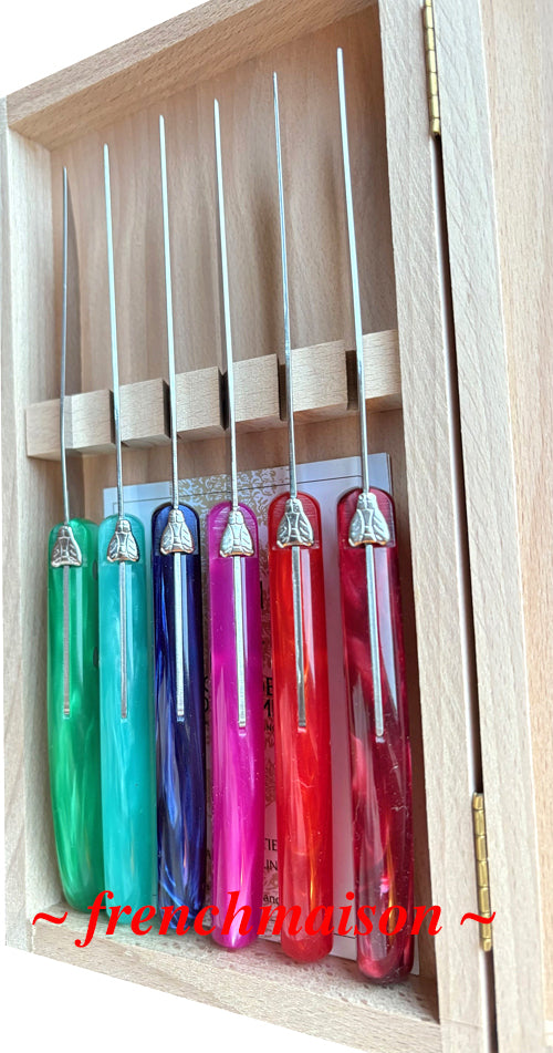 CLAUDE DOZORME Laguiole French Multicolor 6 STEAK KNIFE Set Gift Box