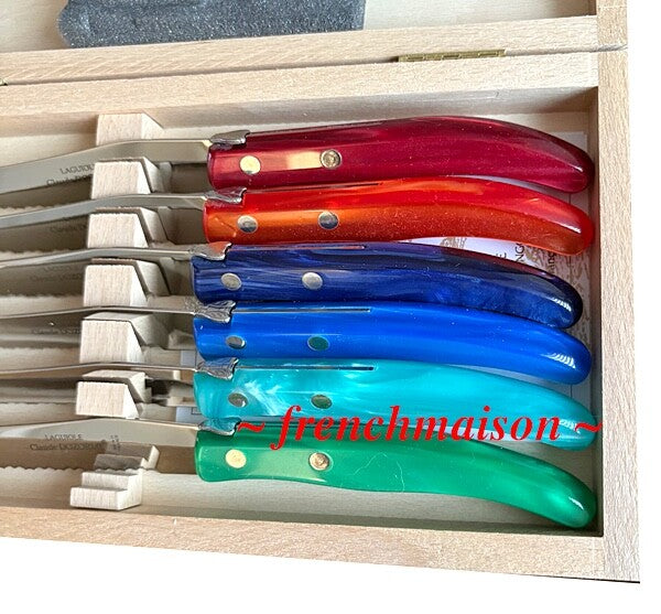 CLAUDE DOZORME Laguiole French Multicolor 6 STEAK KNIFE Set Gift Box