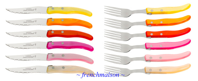 CLAUDE DOZORME Laguiole French 6 STEAK KNIFE + FORK Berlingot Luxe Gift Box Set