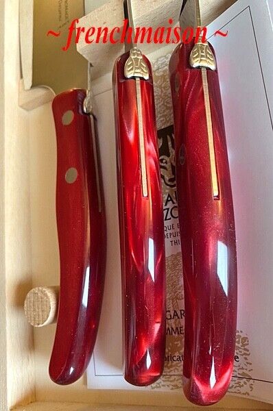 CLAUDE DOZORME Laguiole French CHEESE Knife Fork Cleaver Box Set Burgundy Red