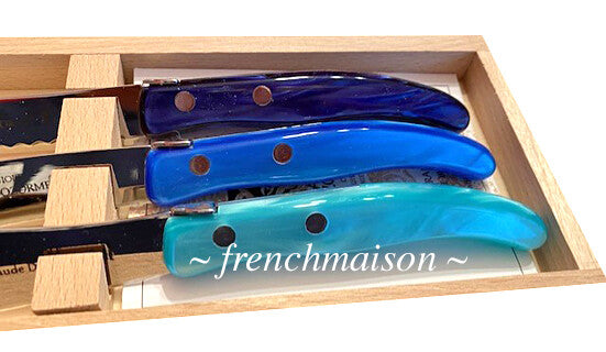 CLAUDE DOZORME French BREAKFAST Picnic Cheese Jam Bread Knife Gift Set Blue Green