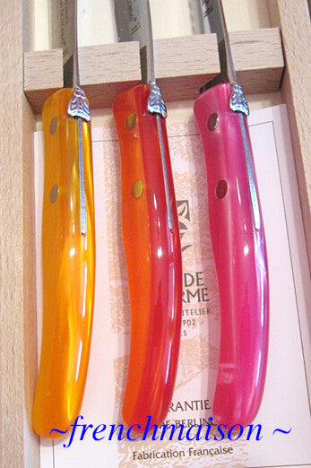 CLAUDE DOZORME French BREAKFAST Picnic Cheese Jam Bread Knife Gift Set Orange Red Pink