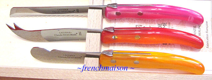 CLAUDE DOZORME French BREAKFAST Picnic Cheese Jam Bread Knife Gift Set Orange Red Pink