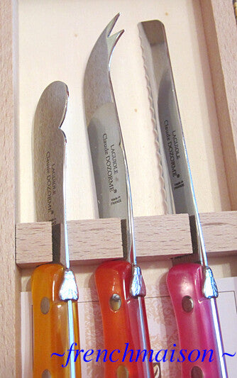 CLAUDE DOZORME French BREAKFAST Picnic Cheese Jam Bread Knife Gift Set Orange Red Pink