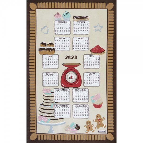 BEAUVILLE French Kitchen Towel GOURMAND Calendar 2023 Cakes Food Foodie