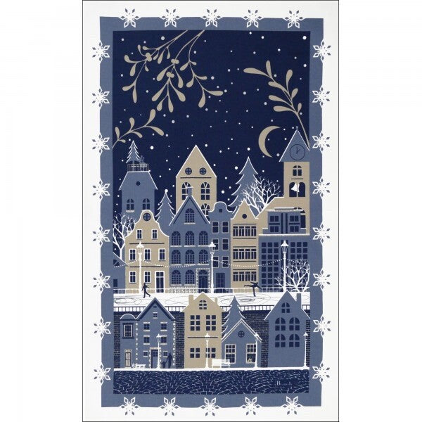 BEAUVILLE French Kitchen Dish Tea Towel Patineurs Winter Snow Skaters New Gift