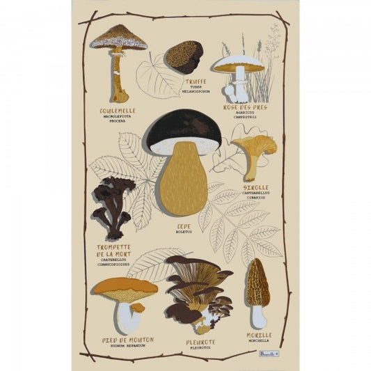 BEAUVILLE French Kitchen Dish Tea Towel Les Champignons Mushrooms Food