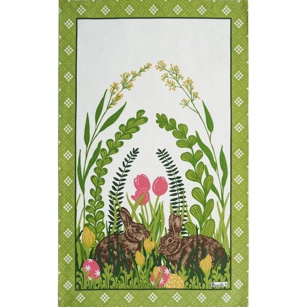 BEAUVILLE French Kitchen Tea Towel BEAUX JOURS Spring Easter Rabbit Tulips Bunny