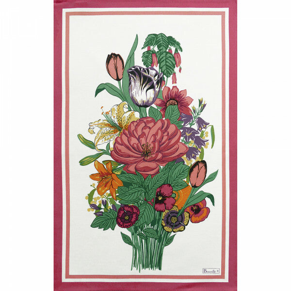 BEAUVILLE French Kitchen Dish Tea Towel BOTANIQUE Flower Bouquet Hand-Printed