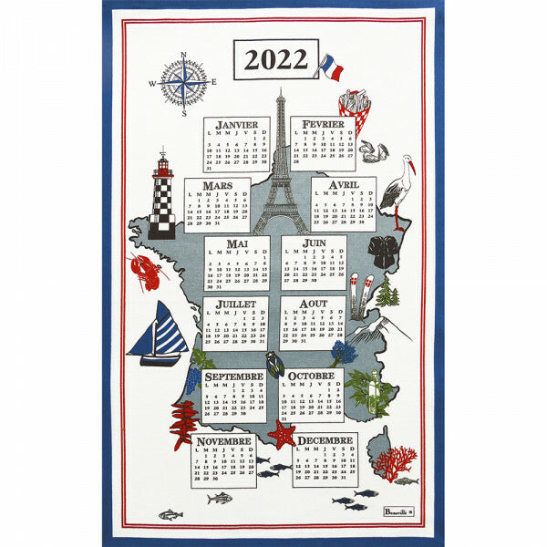 BEAUVILLE French Map Kitchen Tea Towel Calendar 2022 Paris Eiffel Tower