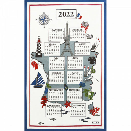 BEAUVILLE French Map Kitchen Tea Towel Calendar 2022 Paris Eiffel Tower