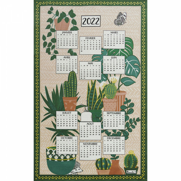BEAUVILLE French Kitchen Dish Tea Towel Calendar PAMPA 2022 Plants Hand-Printed