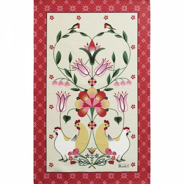 BEAUVILLE French Art Nouveau Flowers Hen Chicken Dish Tea Kitchen Towel Gift New