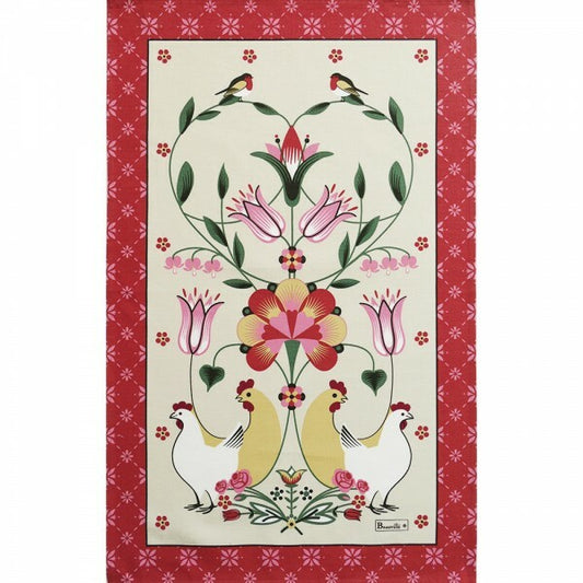 BEAUVILLE French Art Nouveau Flowers Hen Chicken Dish Tea Kitchen Towel Gift New