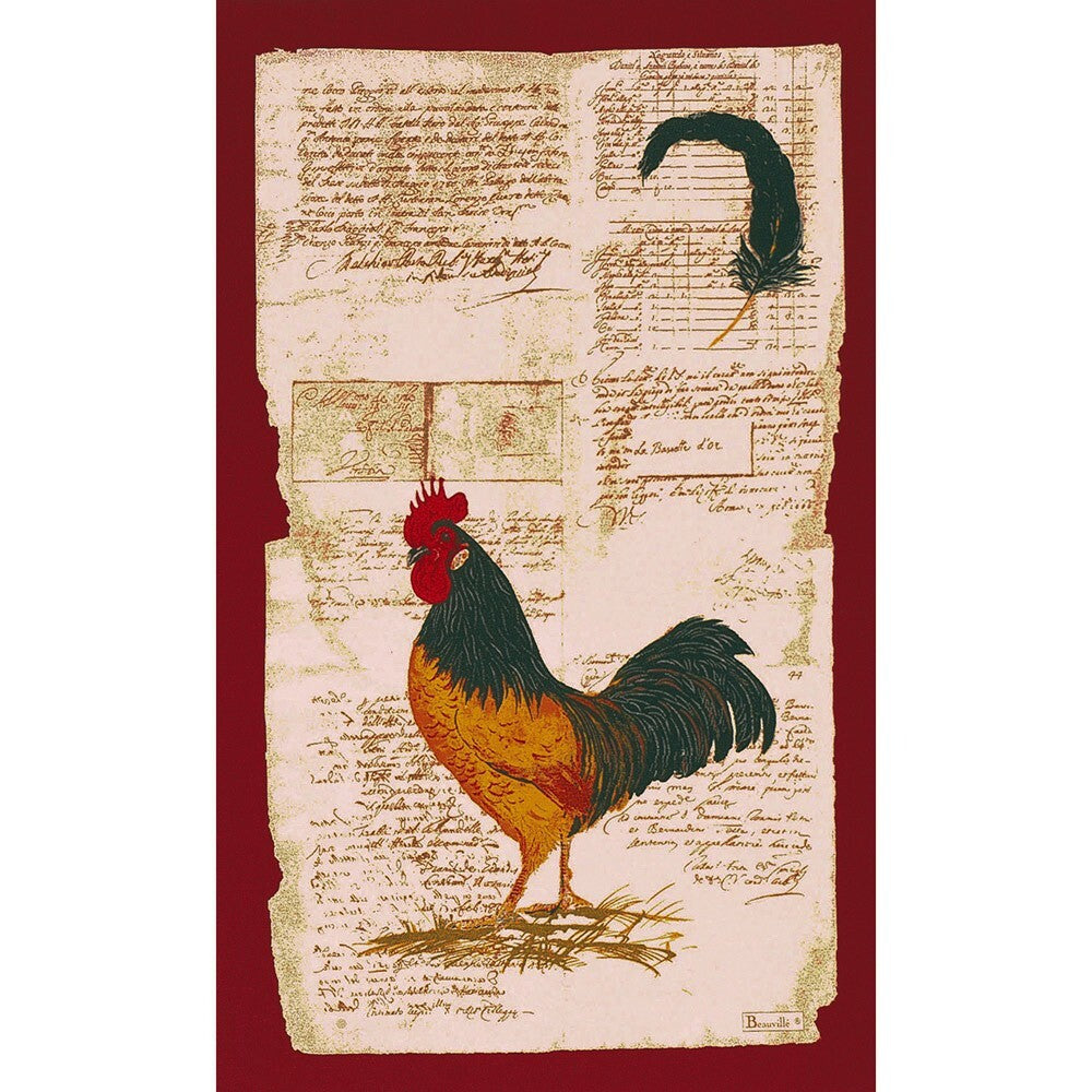 BEAUVILLE French Rooster Chicken Coq Letter Feather Pen Dish Tea Kitchen Towel