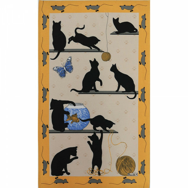 BEAUVILLE French Cute Cat Kitty Kitchen Dish Tea Towel Animal Lover Hand-Printed