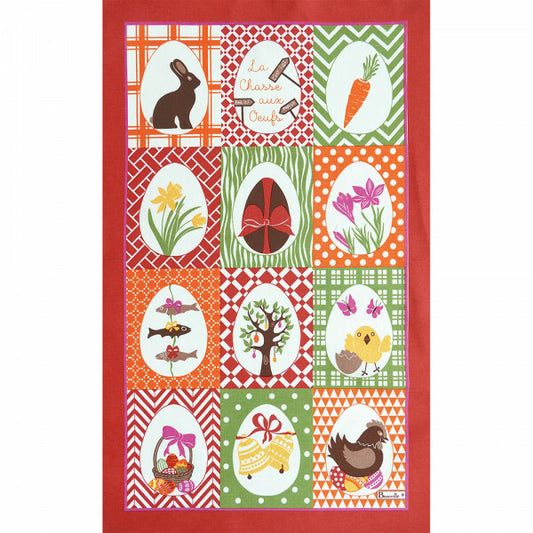 BEAUVILLE French Bunny Rabbit Spring Easter Egg Hunt Chicken Tea Kitchen Towel