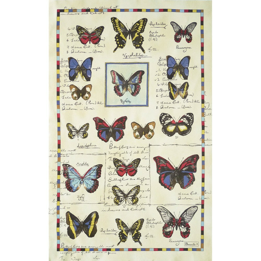 BEAUVILLE French Kitchen Dish Tea Towel Butterfly Nature Papillons Hand-Printed