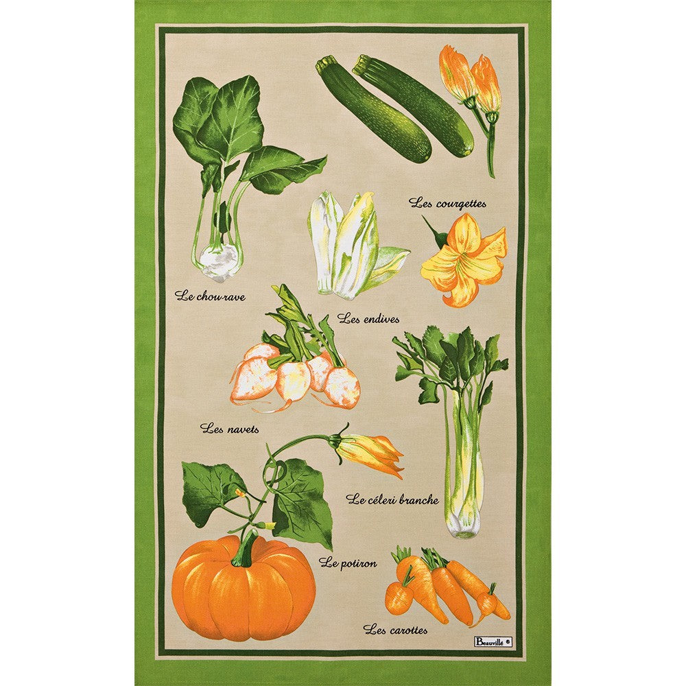 BEAUVILLE Tea Kitchen Towel Marche FRENCH Farmer's Market Vegetables Flowers New