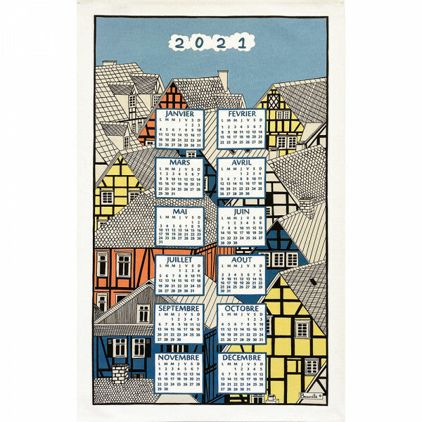 BEAUVILLE Tea Towel FRENCH COLOMBAGES Half-Timbering Houses Calendar 2021 SALE