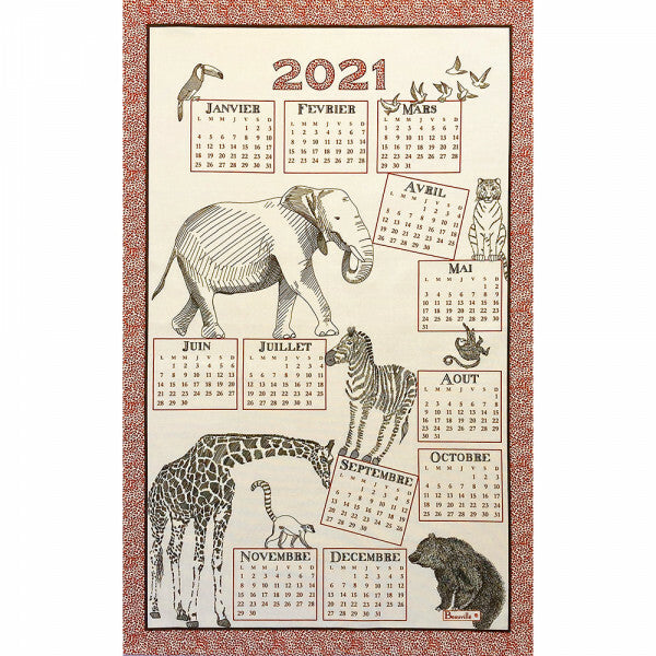 BEAUVILLE Kitchen Towel FRENCH SAFARI Animals Elephant Nature Calendar 2021 SALE