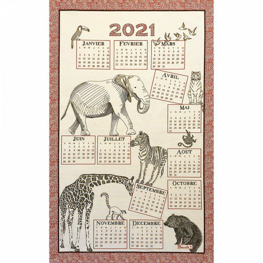 BEAUVILLE Kitchen Towel FRENCH SAFARI Animals Elephant Nature Calendar 2021 SALE