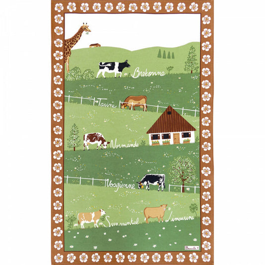 BEAUVILLE Tea Kitchen Towel FRENCH Farm Animal Cattle Cow Hand-Printed France
