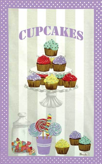 BEAUVILLE Tea Dish Towel CUPCAKES Lollipop Sweets Candies FRENCH New GIFT