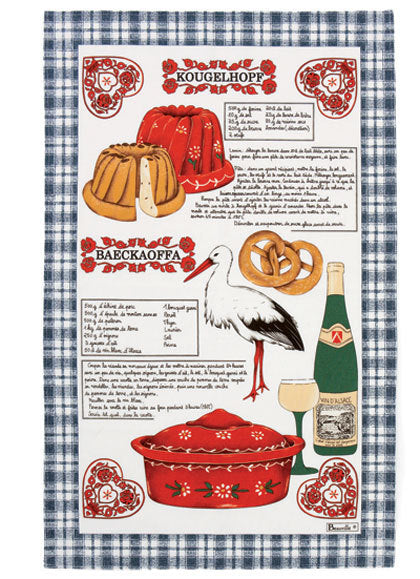 BEAUVILLE French Country Dish Towel ALSATIAN Food/Wine/Heart/Pretzel/Cake New