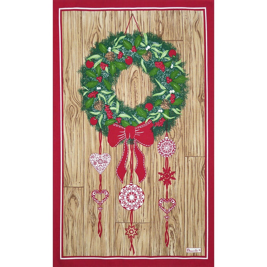 BEAUVILLE French Kitchen Dish Tea Towel Christmas Holiday Wreath Hand-Printed