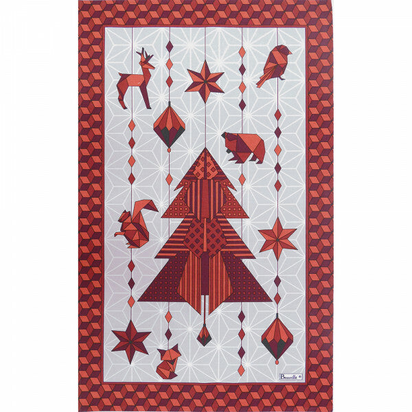 BEAUVILLE Kitchen Towel FRENCH Red Christmas Tree Ornament Festive ORIGAMI New