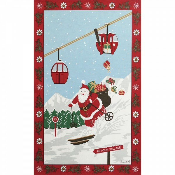 BEAUVILLE French Ski Santa Claus Christmas Snow Tea Dish Kitchen Towel Gift New