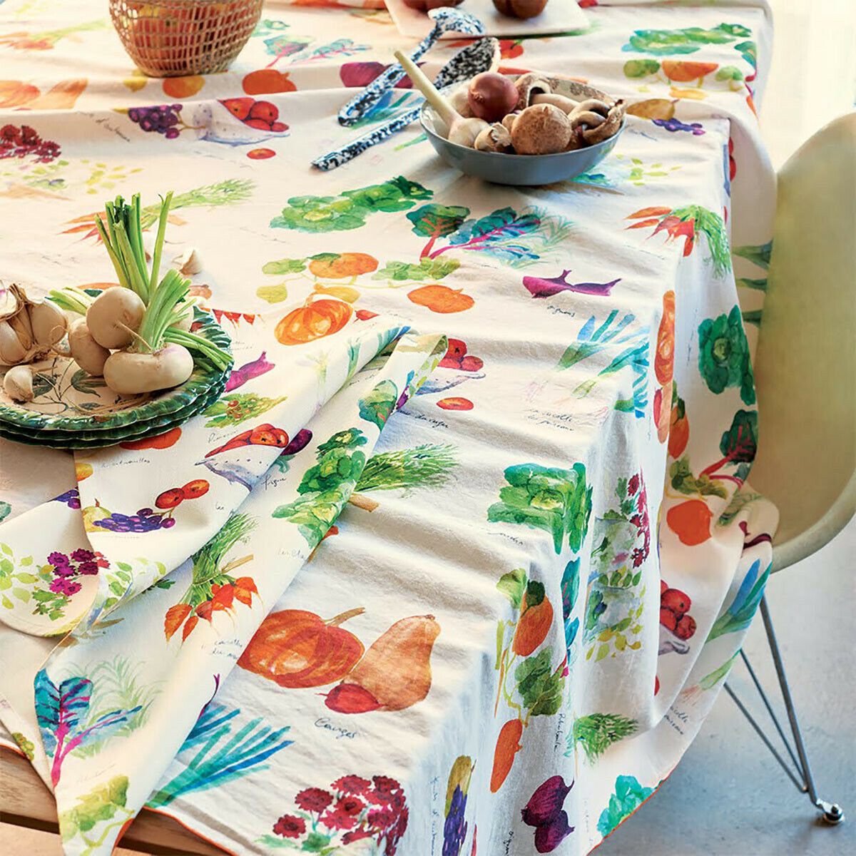 Copy of Garnier Thiebaut cotton linen Jacquard stain resistant tablecloth 61" x 61": Mille Jardin Potager